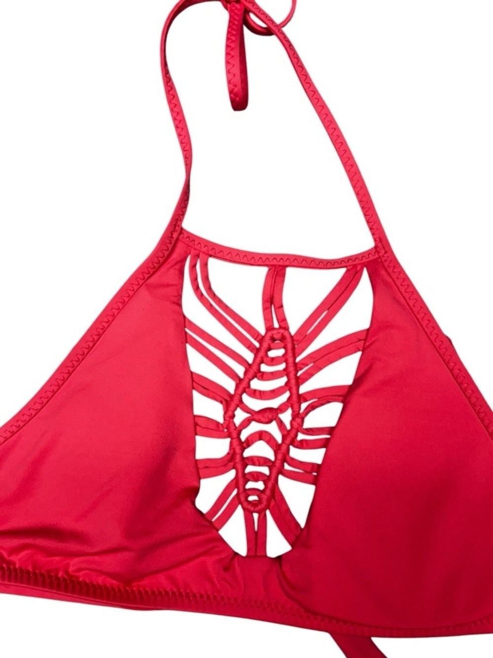 Becca Janis Bikini Electric Coral High Neck Halter Small, Macramé High-Neck - Picture 13 of 13